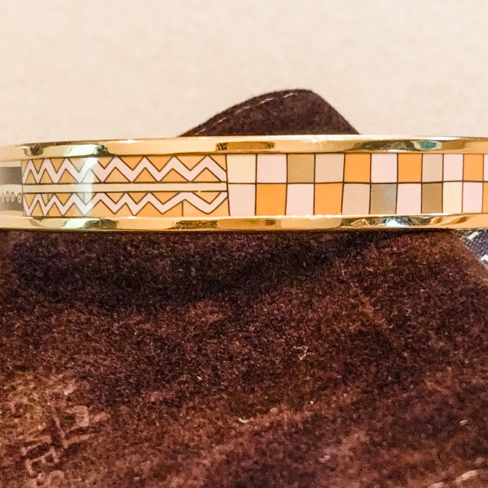 Hermès Printed Enamel Bangle Gold with Box  70
